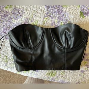 Super bite black leather corset crop top